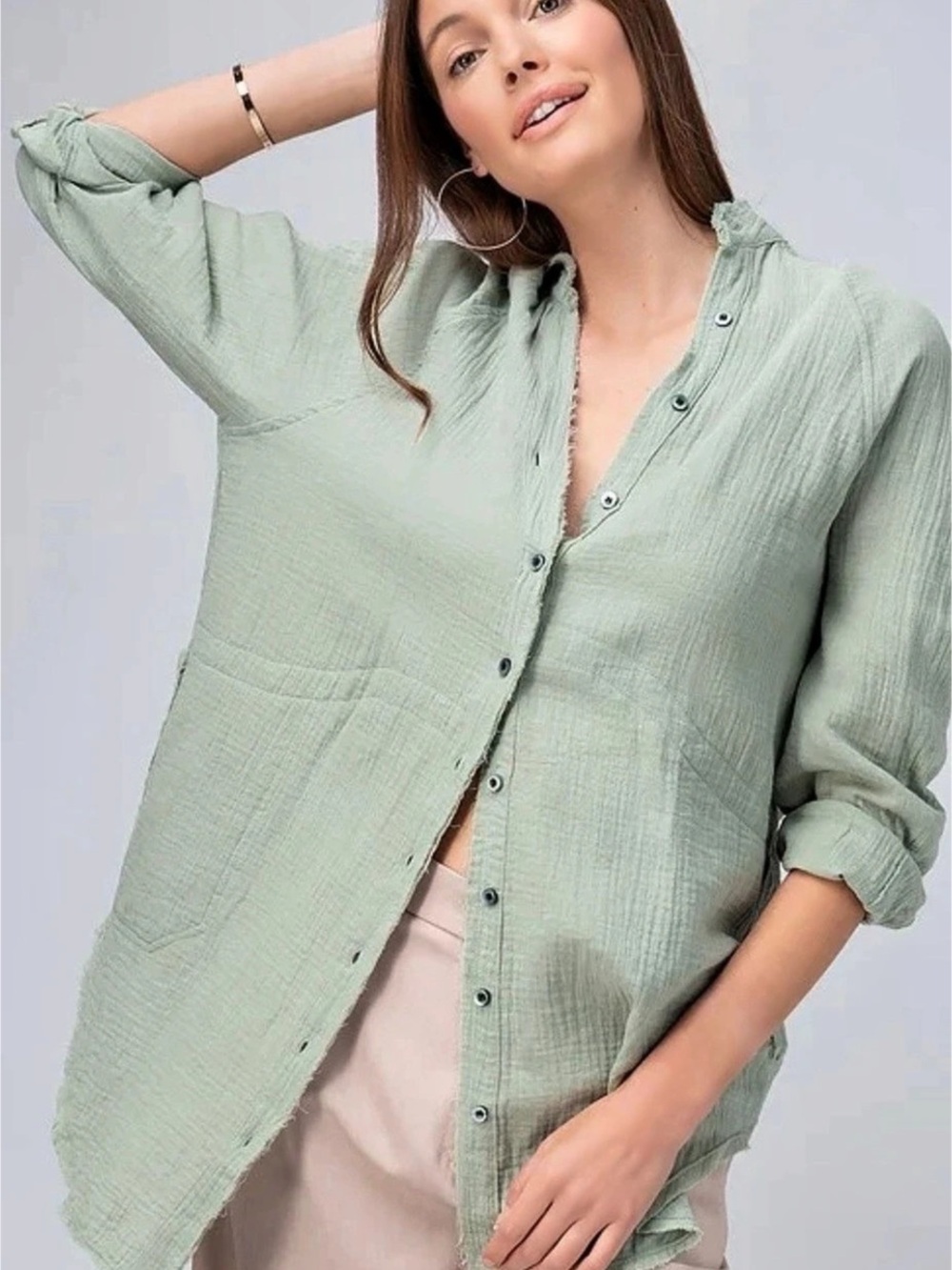 NWT DOLLY JOLLY SAGE GREEN COTTON GAUZE SHIRT various sizes